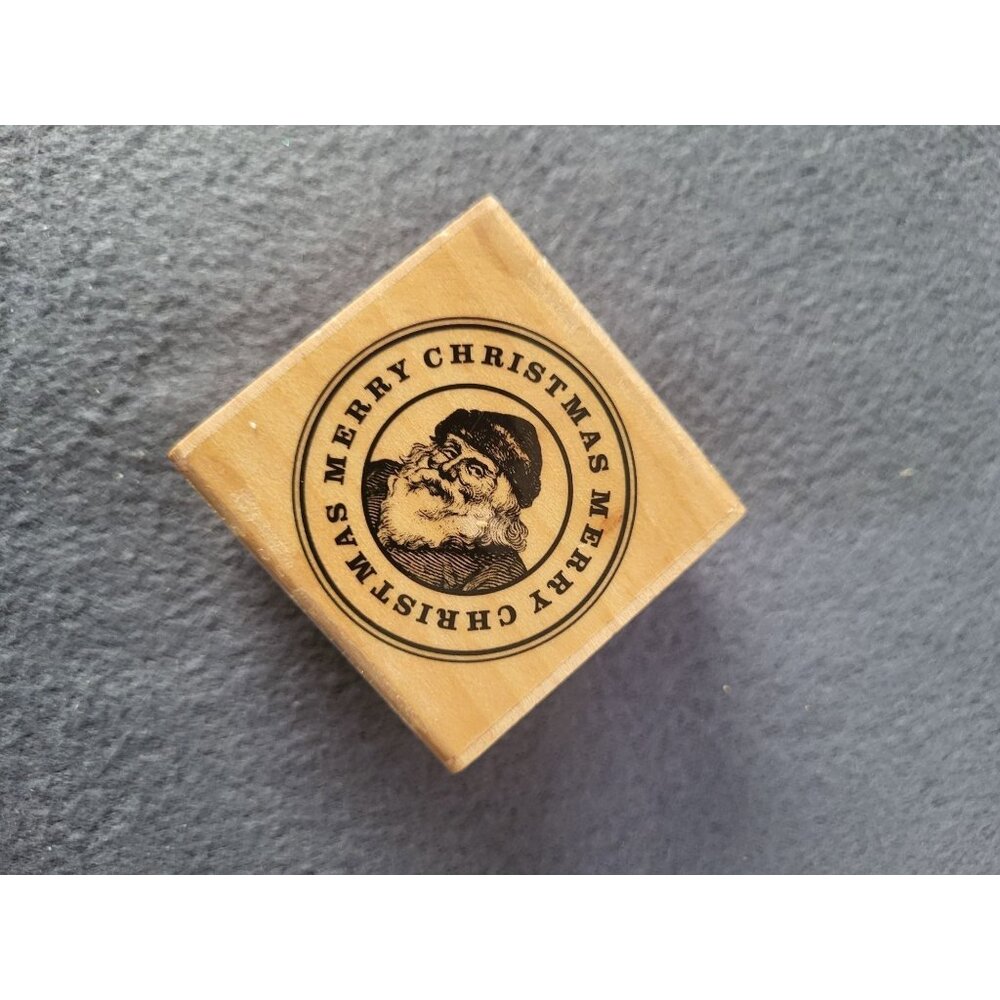 Hampton Art Hot Fudge Studio Merry Christmas Wood Rubber Stamp Santa